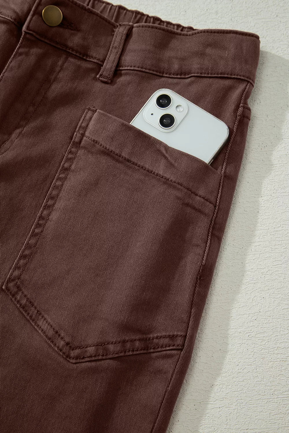 Solid Color Square Patch Pocket Barrel Jeans, fabric detail