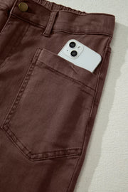 Solid Color Square Patch Pocket Barrel Jeans, fabric detail