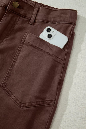 Solid Color Square Patch Pocket Barrel Jeans, fabric detail