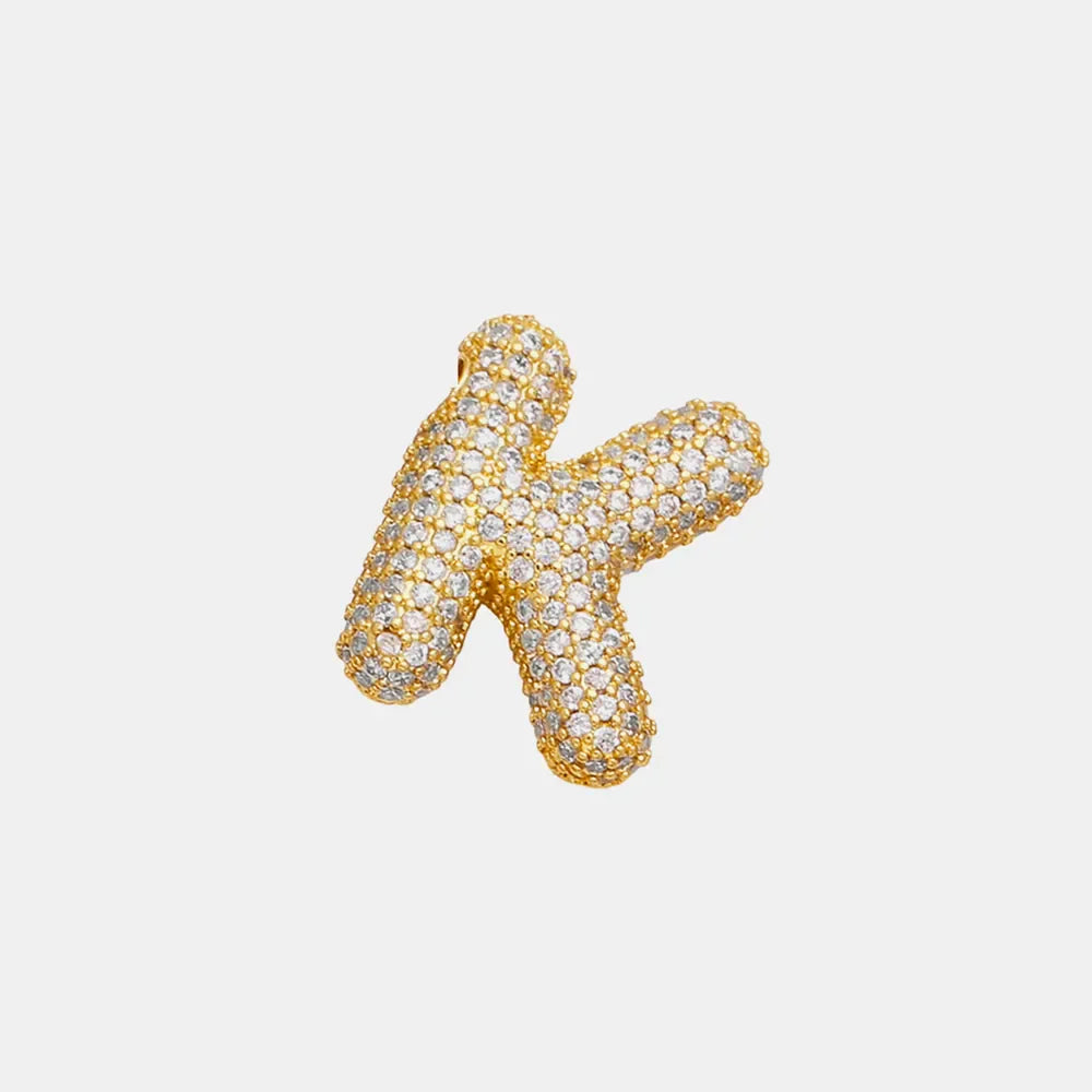 Puffed pave initial pendant necklace in Style K, gold tone with clear crystals