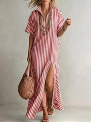Full Size Striped Maxi Dress With Side Slit, model styling view