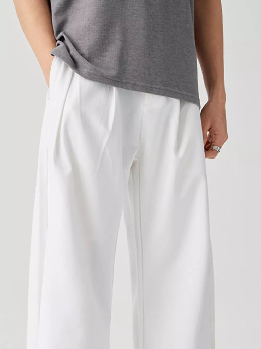Men S Wide Leg Casual Pants in White, side view