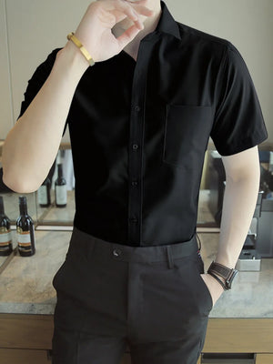 Men's Short Sleeve Slim Fit Casual Shirt in Light Blue, front view