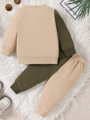 Children S Letter Round Neck Top And Pants in Apricot, fabric detail