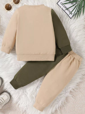 Children S Letter Round Neck Top And Pants in Apricot, fabric detail