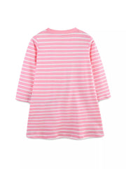 Baby girls blush pink striped cotton dress with applique detail
