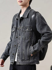 Men's Classic Washed Denim Jacket Plus Size in Dark Gray, side view