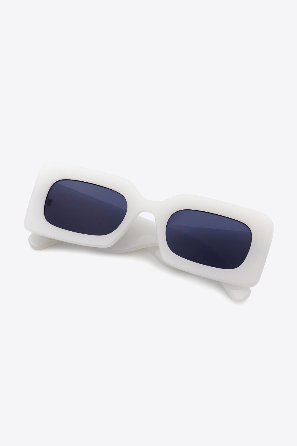White acetate rectangle sunglasses with dark lenses