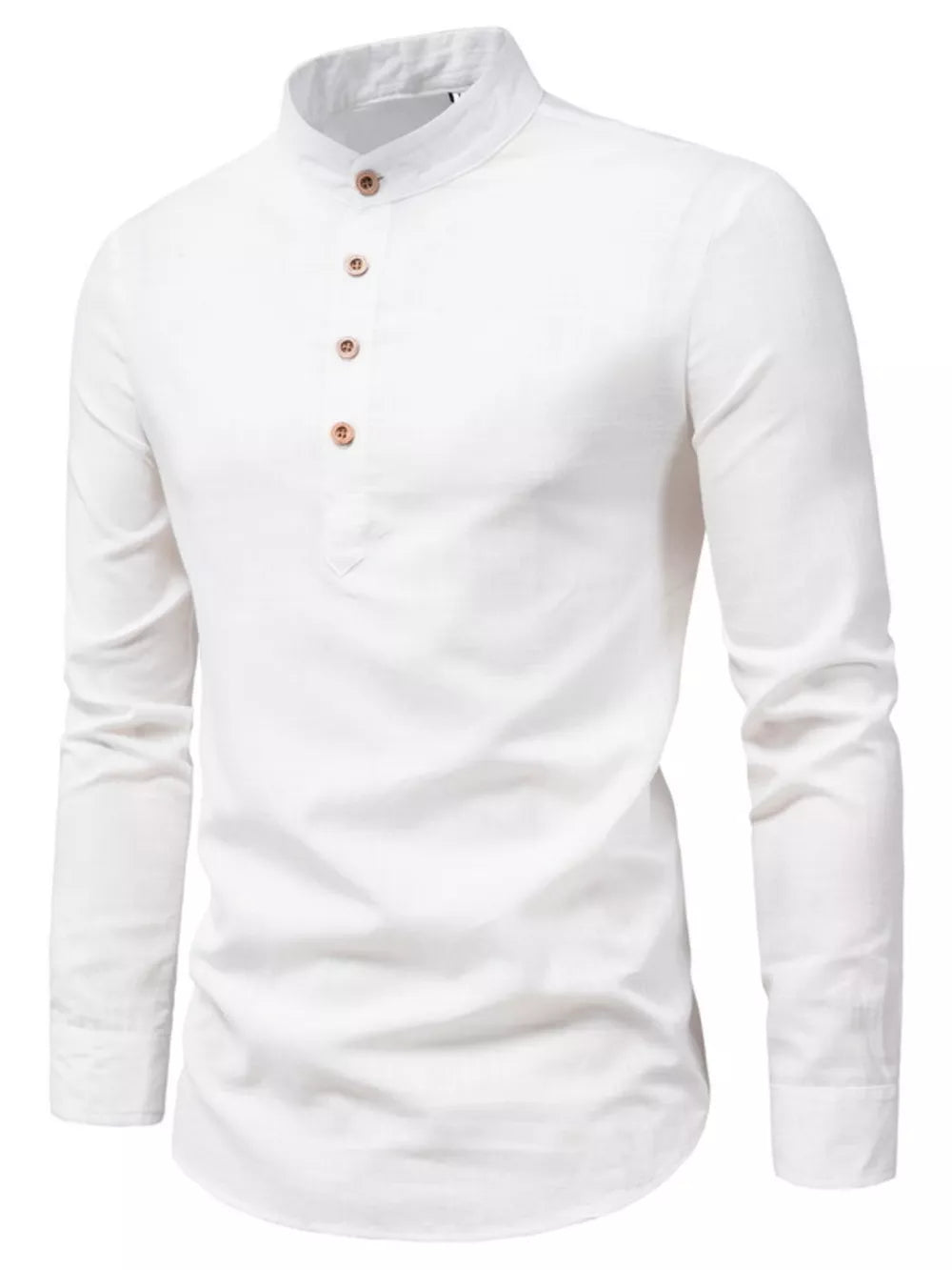 Men's Plus Size Casual Mandarin Collar Shirt in Coffee, fabric detail