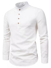Men's Plus Size Casual Mandarin Collar Shirt in Coffee, fabric detail