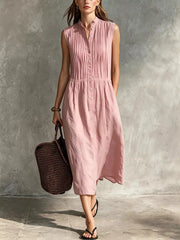 Sleeveless Button Front Midi Dress Plus Size, close-up detail