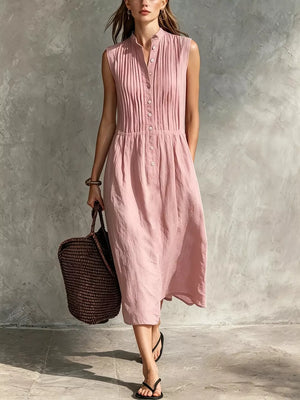 Sleeveless Button Front Midi Dress Plus Size, close-up detail