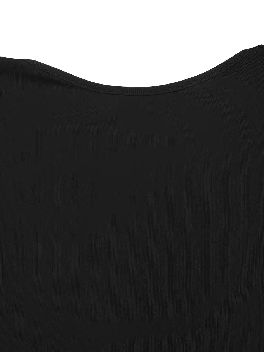 Black maternity t-shirt with scoop neck and cap sleeves, detailed view