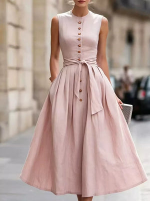 Sleeveless Button-front Belted Midi Dress Plus Size, model styling view
