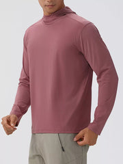 Men's Dusty Pink long sleeve cotton hoodie with a high neckline.