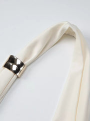 Apricot cowl neck tank top with ruched detail and gold ring accent.