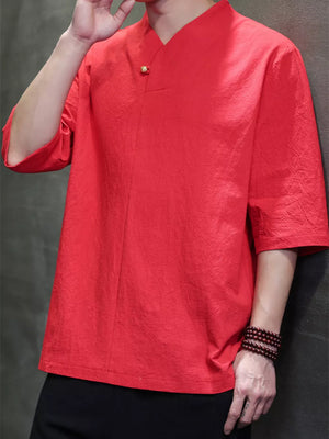 Men's Plus Size Solid 3/4 Sleeve Shirt, fabric detail