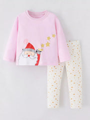 Pink Santa pajama set with star print leggings