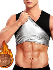 Thermal sculpting vest with silver lining, V-neck, sleeveless, showing sweat effect.