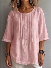 Full Size Texture Round Neck 3/4 Sleeve Blouse, product detail