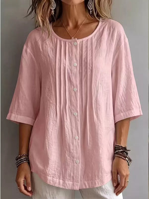 Full Size Texture Round Neck 3/4 Sleeve Blouse, product detail