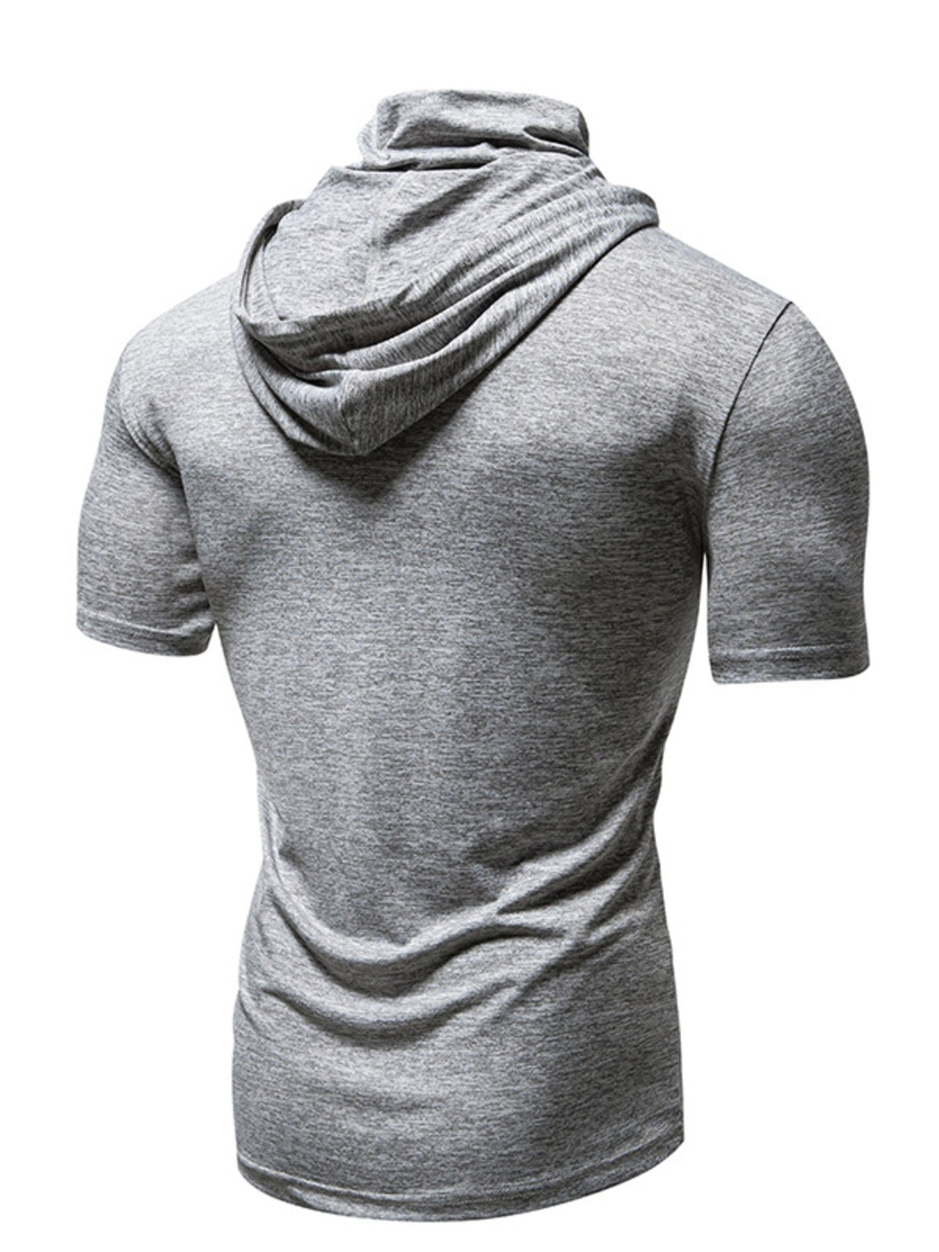 Men's light gray short sleeve hooded t-shirt with cowl neck