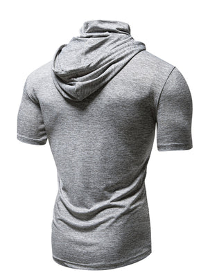 Men's light gray short sleeve hooded t-shirt with cowl neck