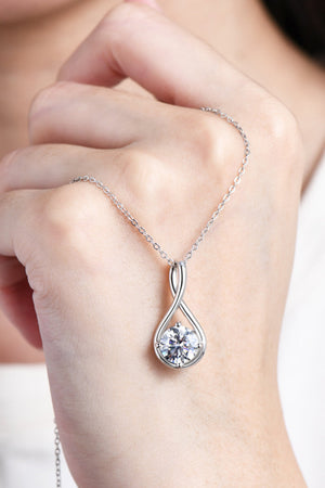 Silver infinity teardrop pendant necklace with a sparkling cubic zirconia stone.