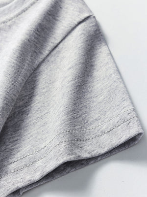 Light Gray cotton crew neck t-shirt detail showing sleeve hem stitching