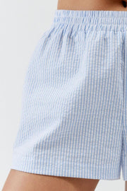Seersucker boxer shorts in Sky Blue with an elastic waistband.
