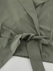 Lapel Collar Belted Cropped Trench in Moss, product detail