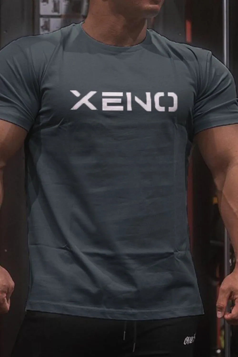 XENO Logo Tee in Dusty Blue, athletic fit t-shirt with bold white logo.