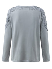 Light Gray long sleeve top with lace yoke and sleeve detail