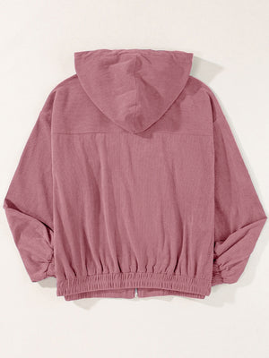 Dusty Pink corduroy relaxed fit zip-up hoodie with elastic cuffs and hem