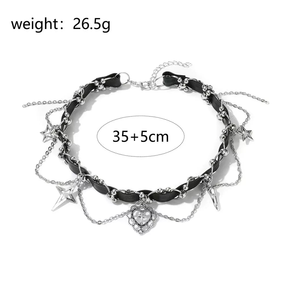 Gothic Charm Choker Necklace Alloy Pu in Black, back view