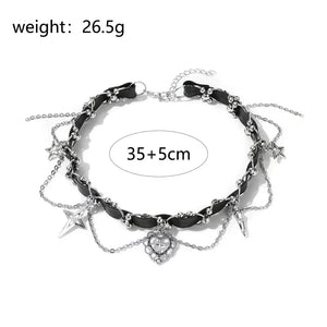 Gothic Charm Choker Necklace Alloy Pu in Black, back view