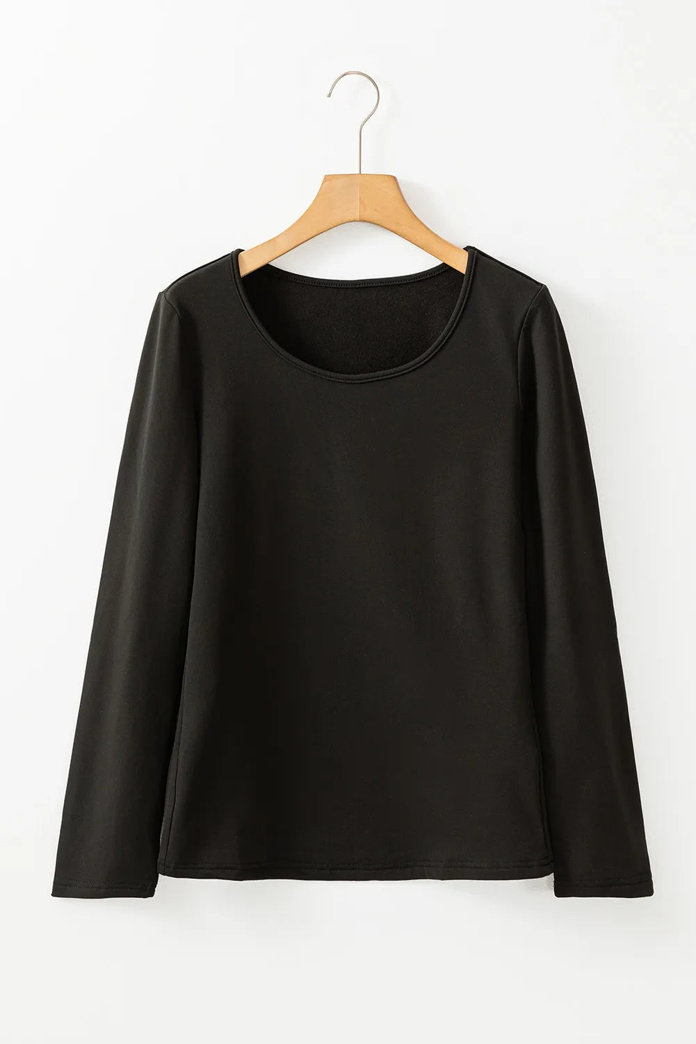 Black long sleeve thermal top with a scooped neckline.