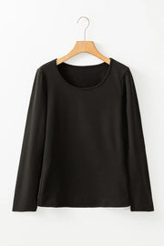Black long sleeve thermal top with a scooped neckline.