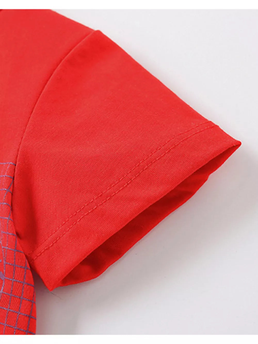 Red cotton toddler t-shirt with a race car graphic detail on the sleeve.
