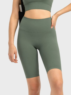 Sculpted active bike shorts in Matcha Green with a high waist and seamless design.