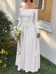 Off-the-shoulder Maxi Dress in Brown, front view