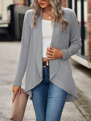 cardigan in Orange with dropped shoulder and hip-length