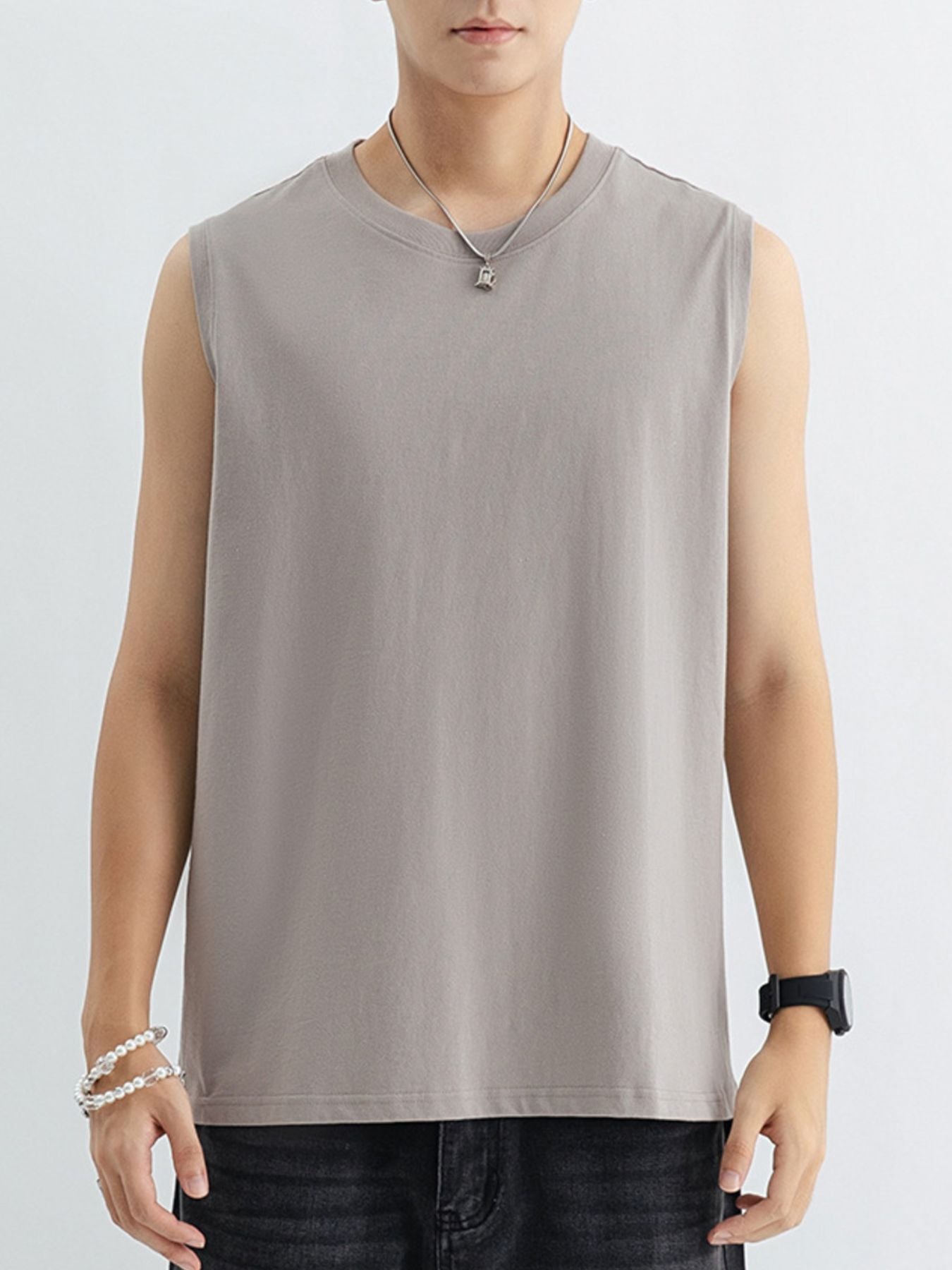 Men's plus size cotton tank top in Mauve, crew neck, sleeveless.