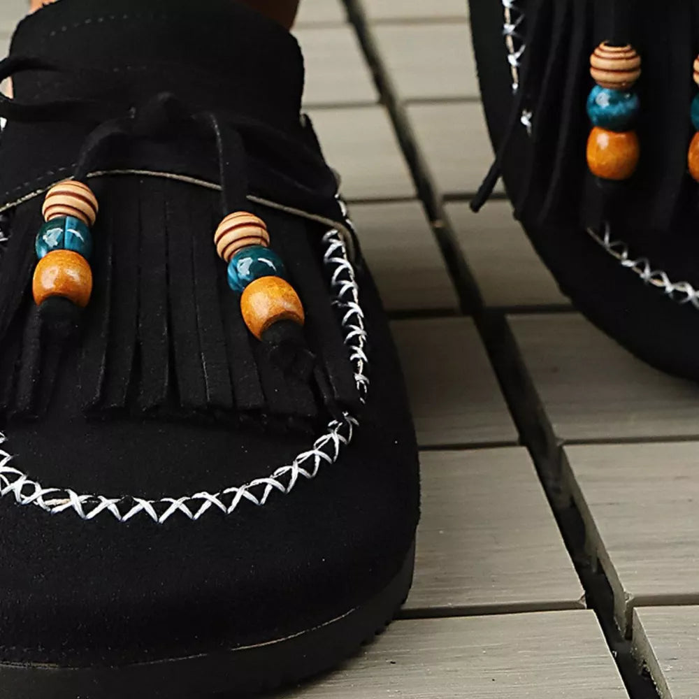 Tassel Round Toe Slip-ons, close-up detail