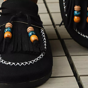 Tassel Round Toe Slip-ons, close-up detail