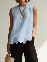 Sky blue sleeveless tank top with scalloped hem detail
