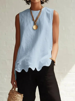 Sky blue sleeveless tank top with scalloped hem detail