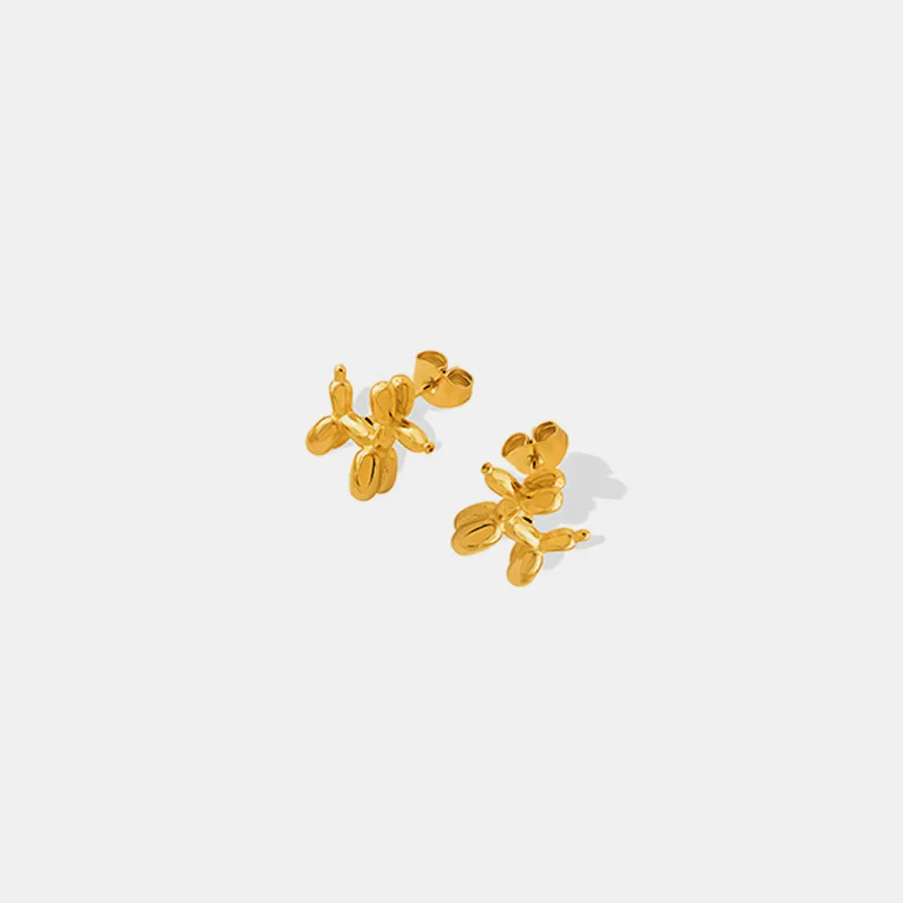 Gold balloon dog sculptural stud earrings with post backs.