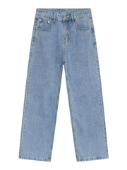 Light blue relaxed-fit denim jeans with subtle seam detail and a straight leg cut.