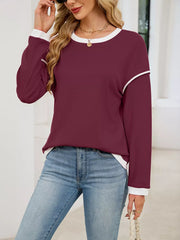 Contrast Trim Long Sleeve Sweatshirt in Black, alternate angle